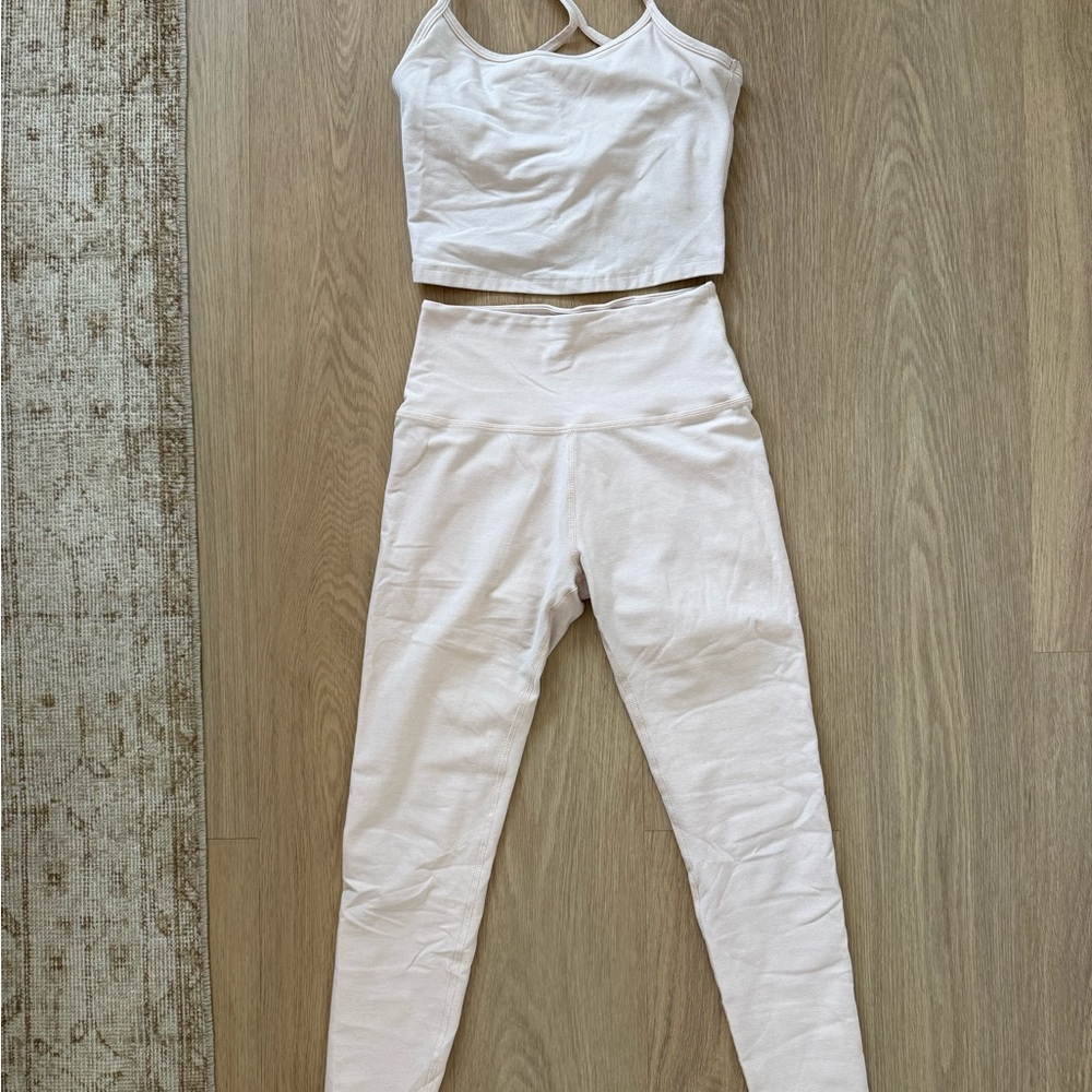 Beyond Yoga Cream Leggings and Crop Top Set
